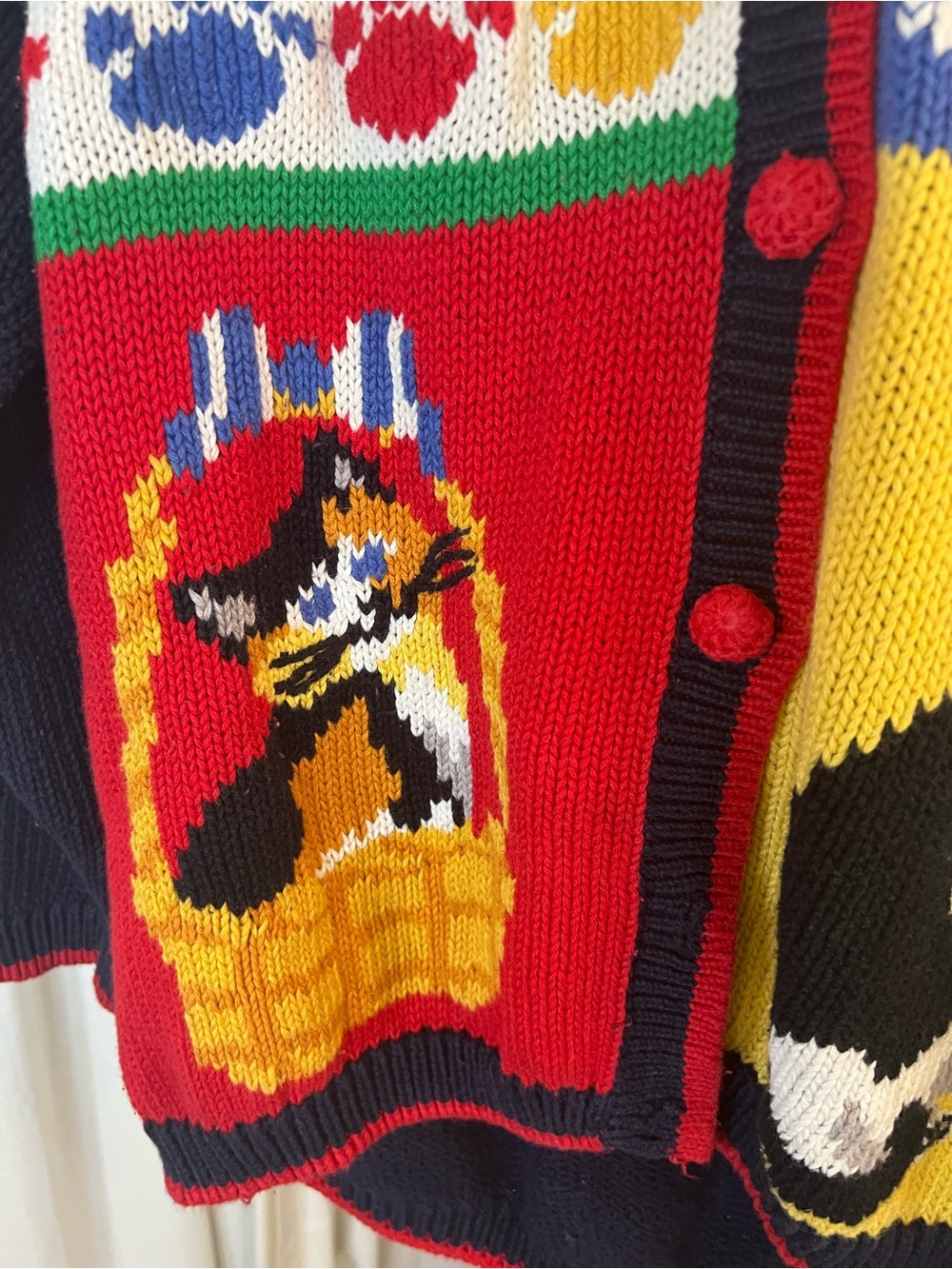 Alexandra Bartlett Vintage 90’s Hand Knit Women Navy/multi Cat Cardigan - Picture 5 of 9